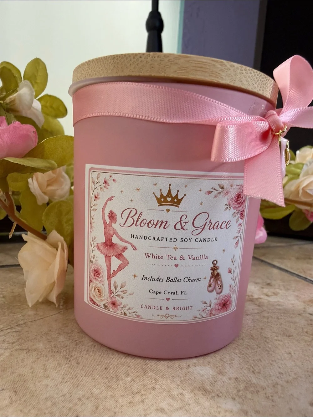 White Tea & Vanilla Soy Candle — Pink Decorative Jar